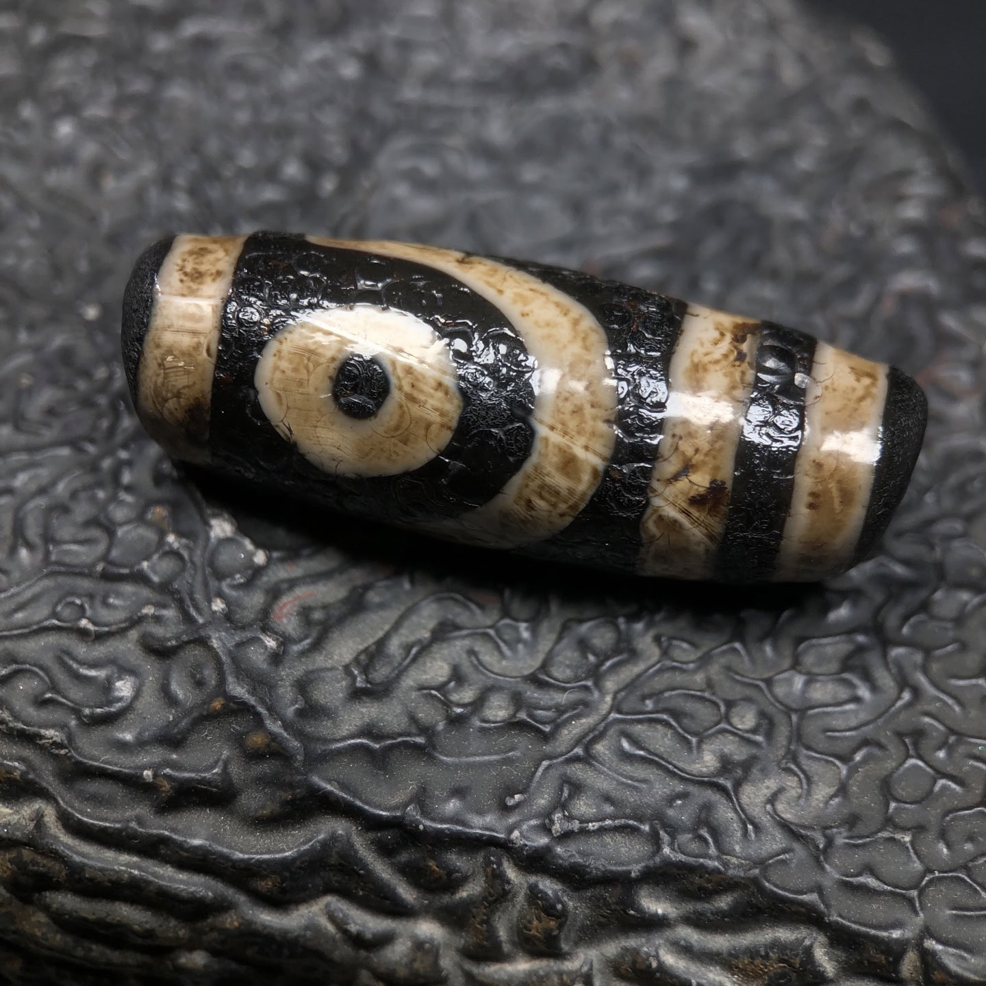 Chinese Natural Jade Carved Dzi bead