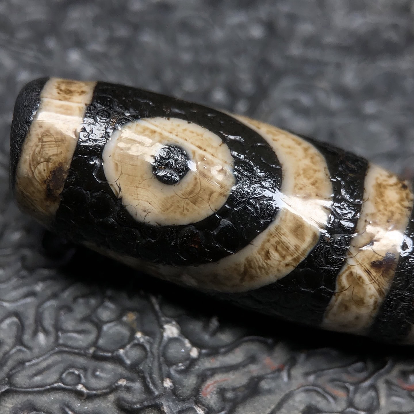 Chinese Natural Jade Carved Dzi bead