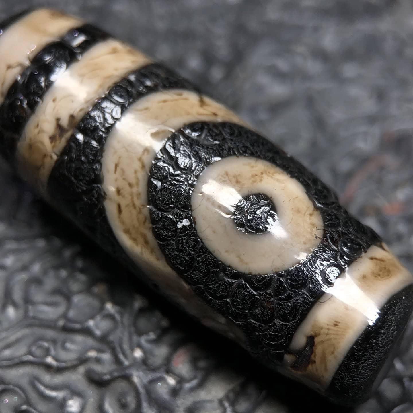 Chinese Natural Jade Carved Dzi bead
