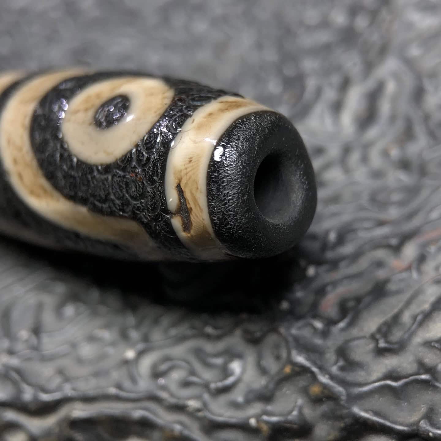 Chinese Natural Jade Carved Dzi bead