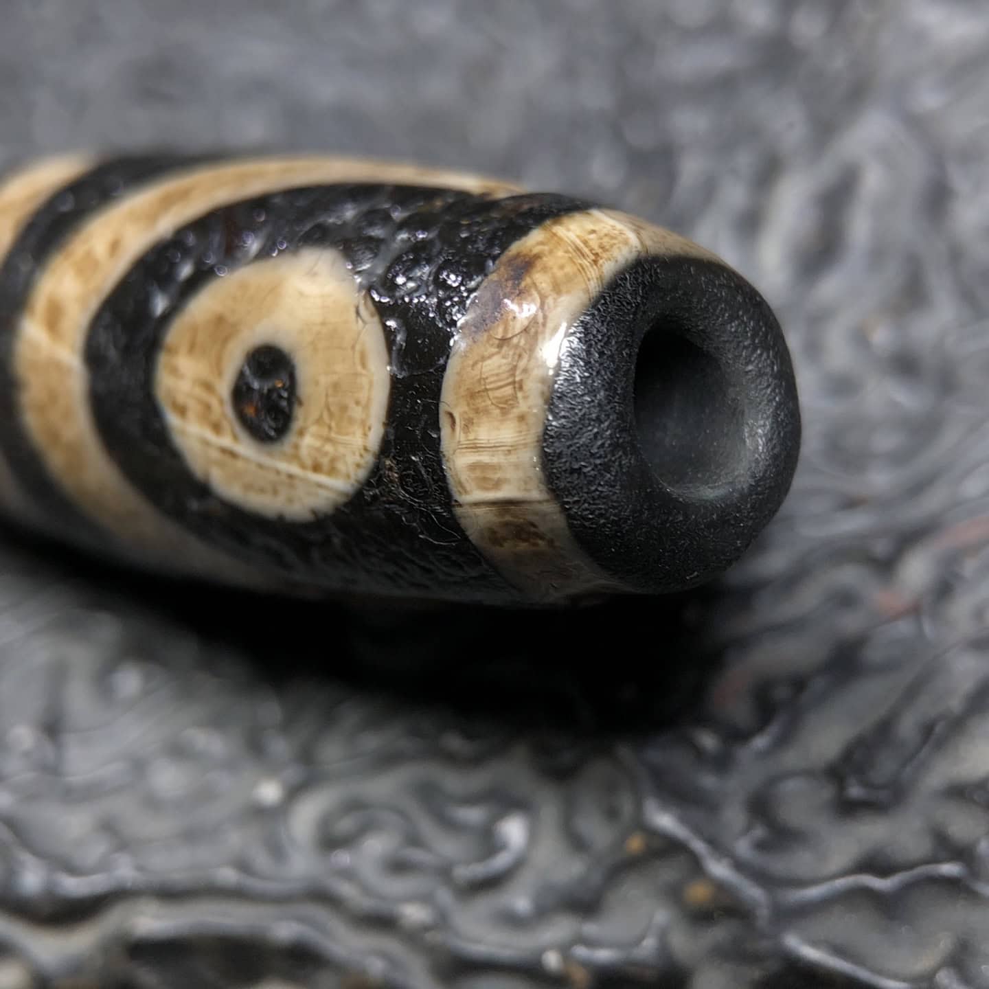 Chinese Natural Jade Carved Dzi bead