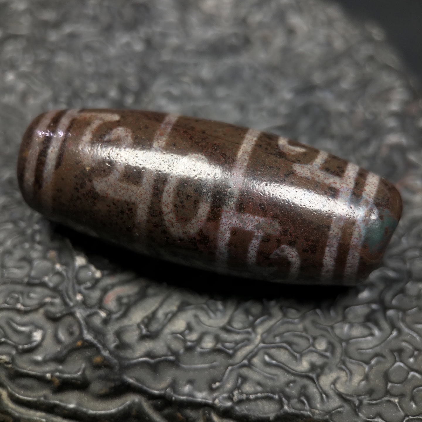 Chinese Natural Jade Carved Dzi bead