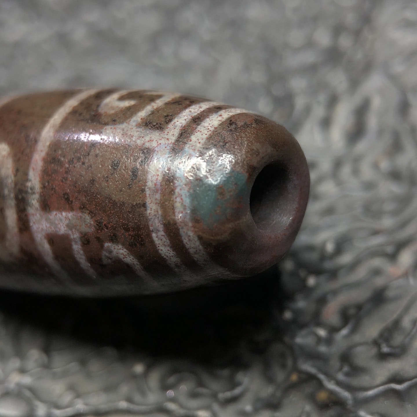 Chinese Natural Jade Carved Dzi bead