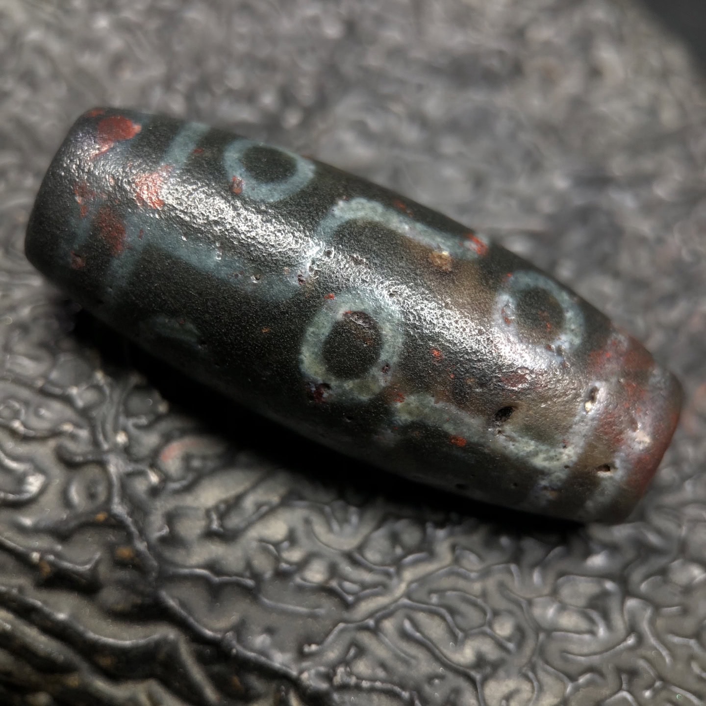 Chinese Natural Jade Carved Dzi bead