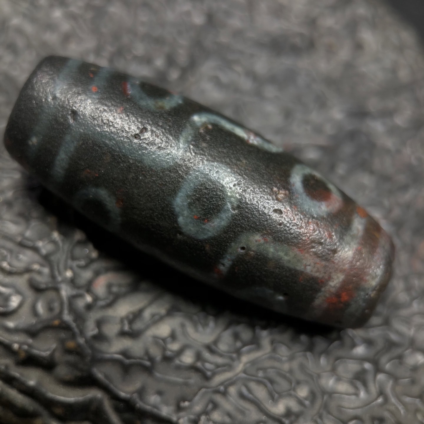 Chinese Natural Jade Carved Dzi bead