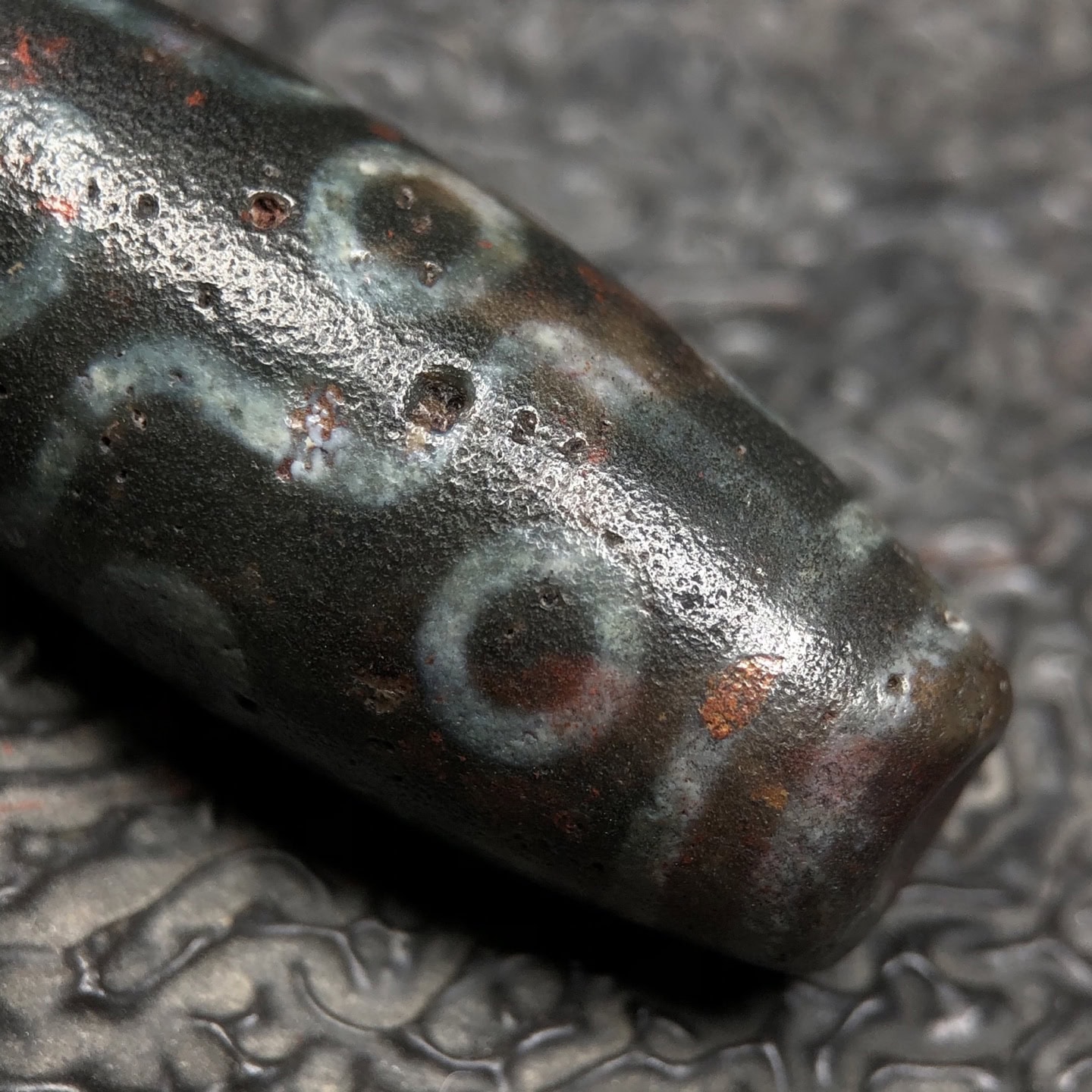Chinese Natural Jade Carved Dzi bead