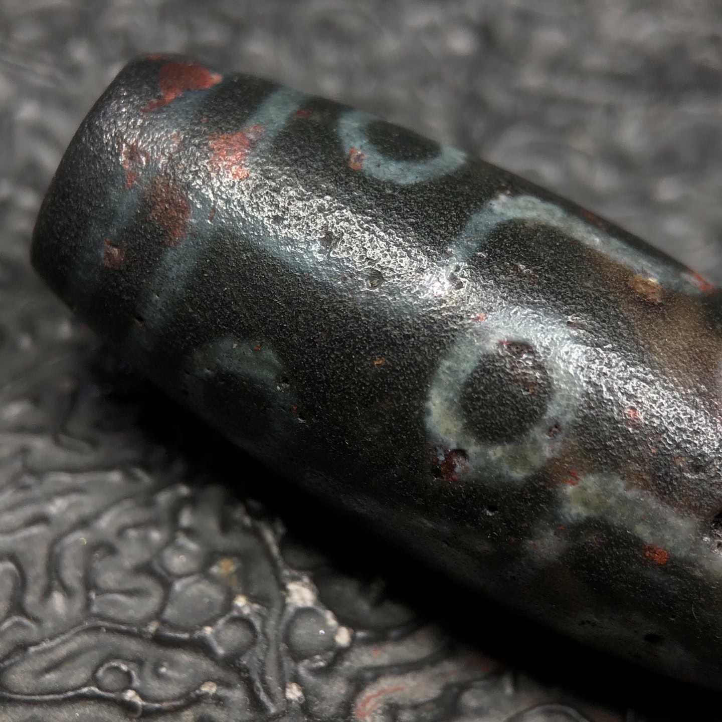 Chinese Natural Jade Carved Dzi bead