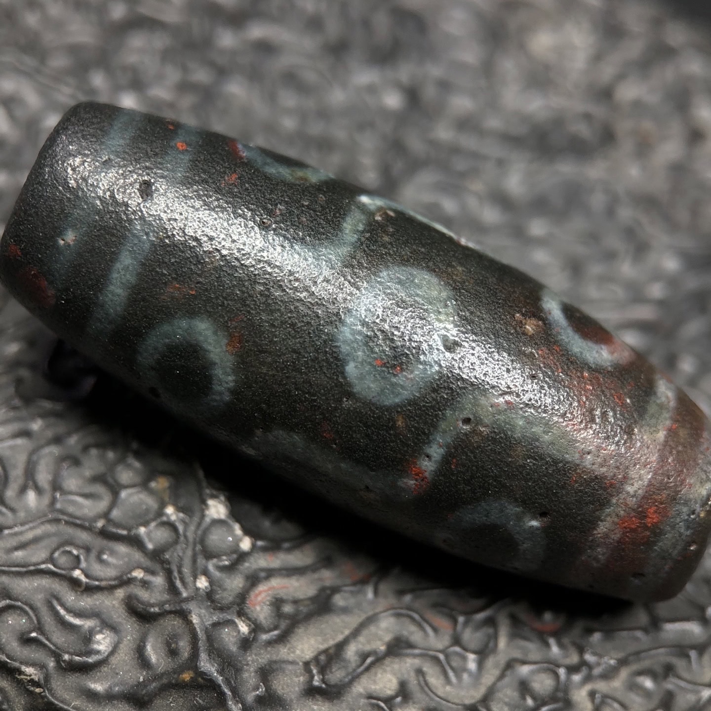 Chinese Natural Jade Carved Dzi bead