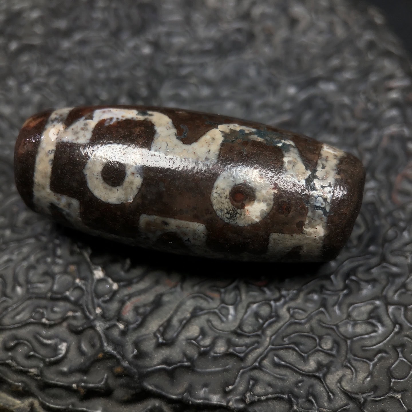 Chinese Natural Jade Carved Dzi bead