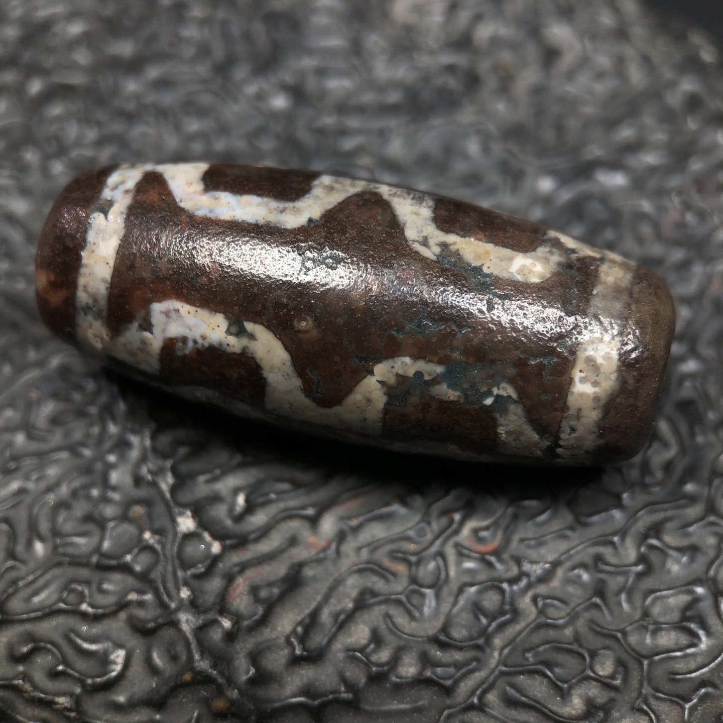Chinese Natural Jade Carved Dzi bead