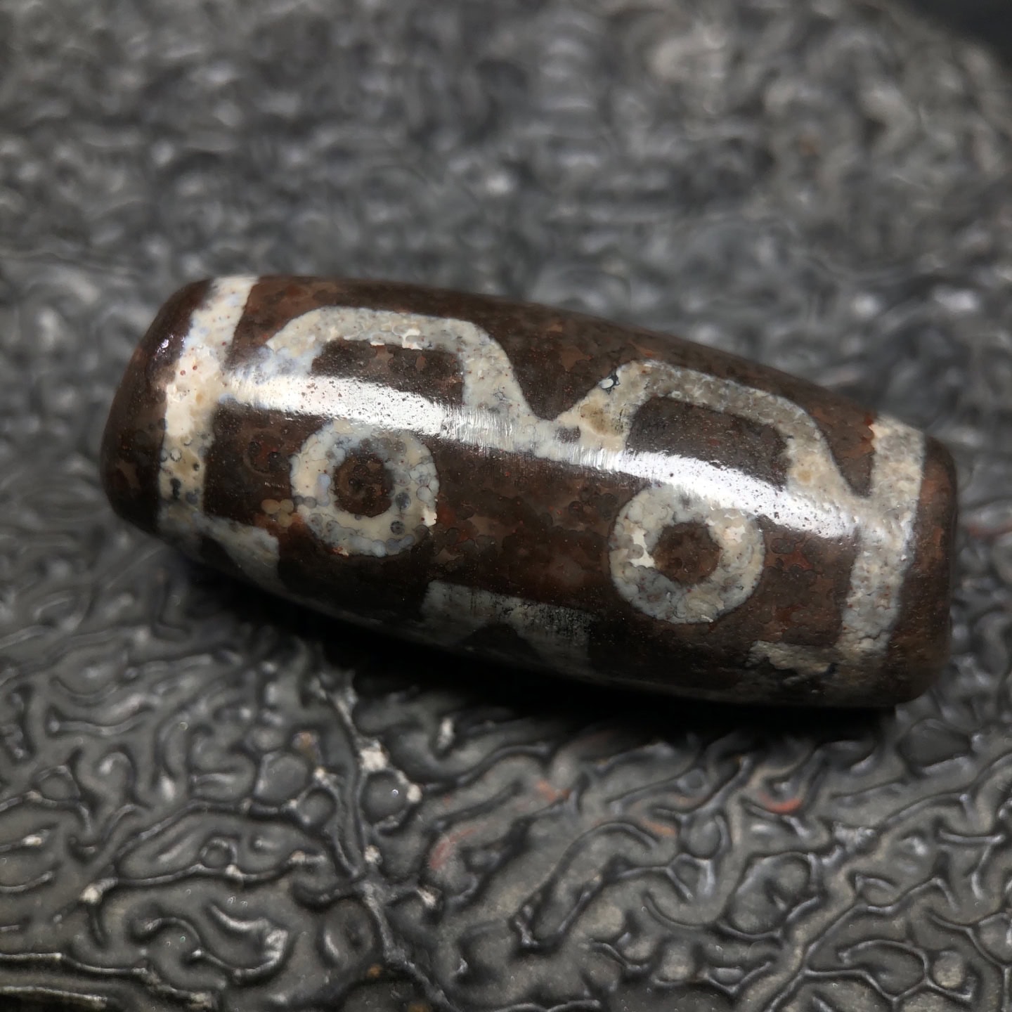 Chinese Natural Jade Carved Dzi bead