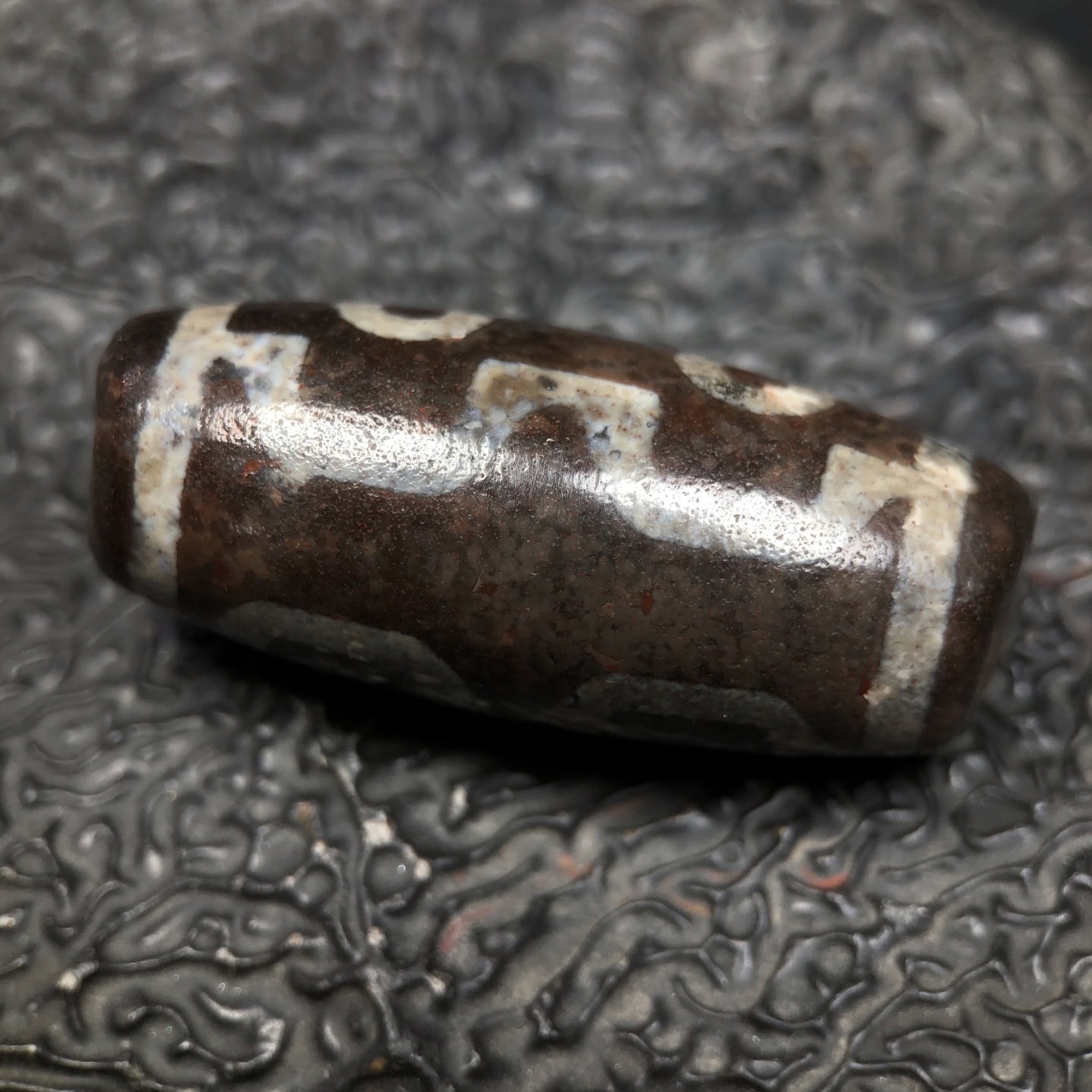 Chinese Natural Jade Carved Dzi bead