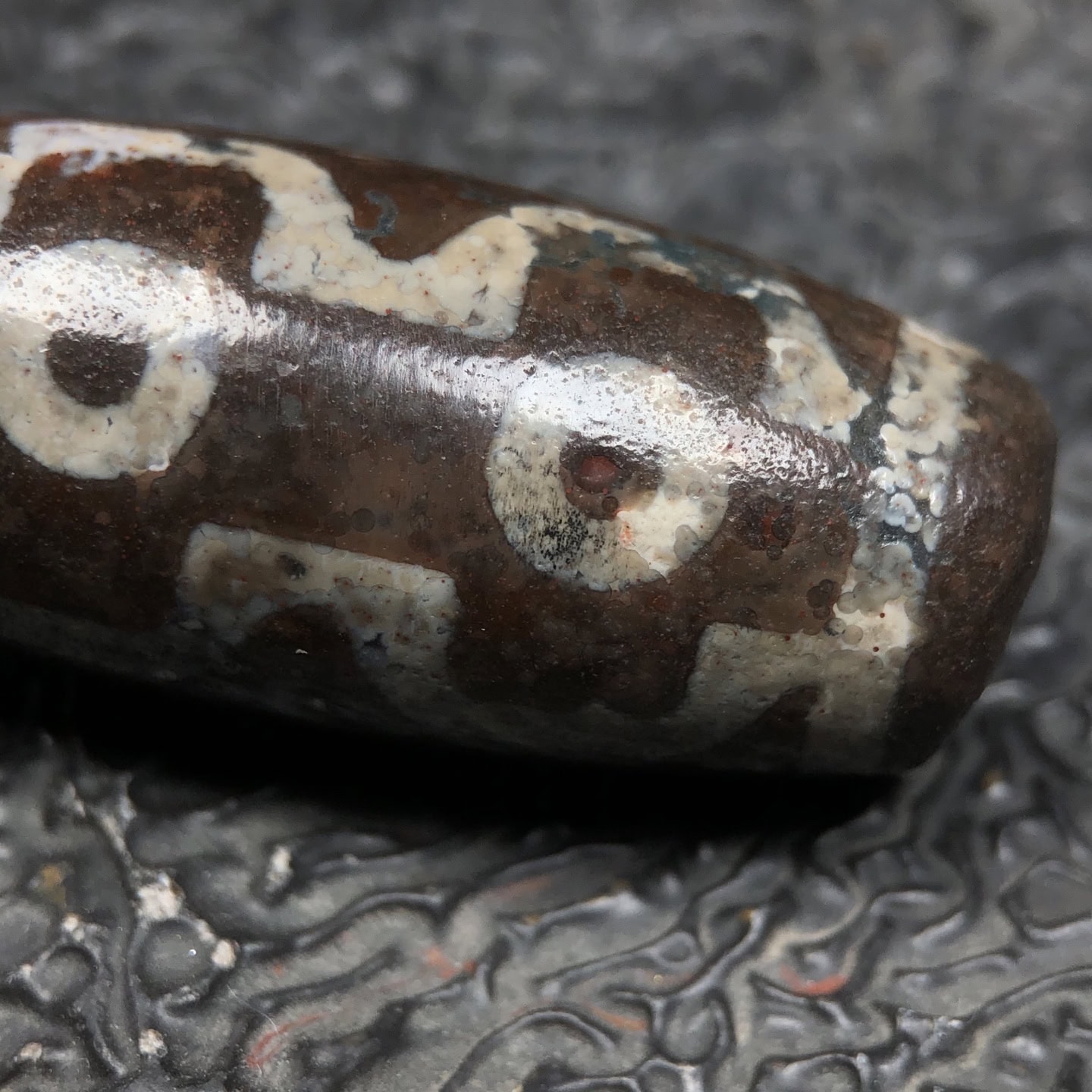 Chinese Natural Jade Carved Dzi bead