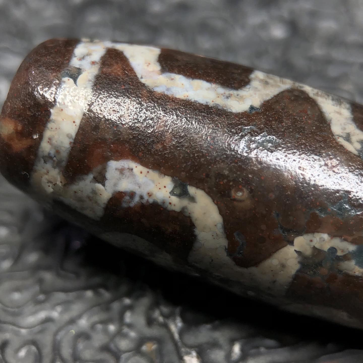 Chinese Natural Jade Carved Dzi bead