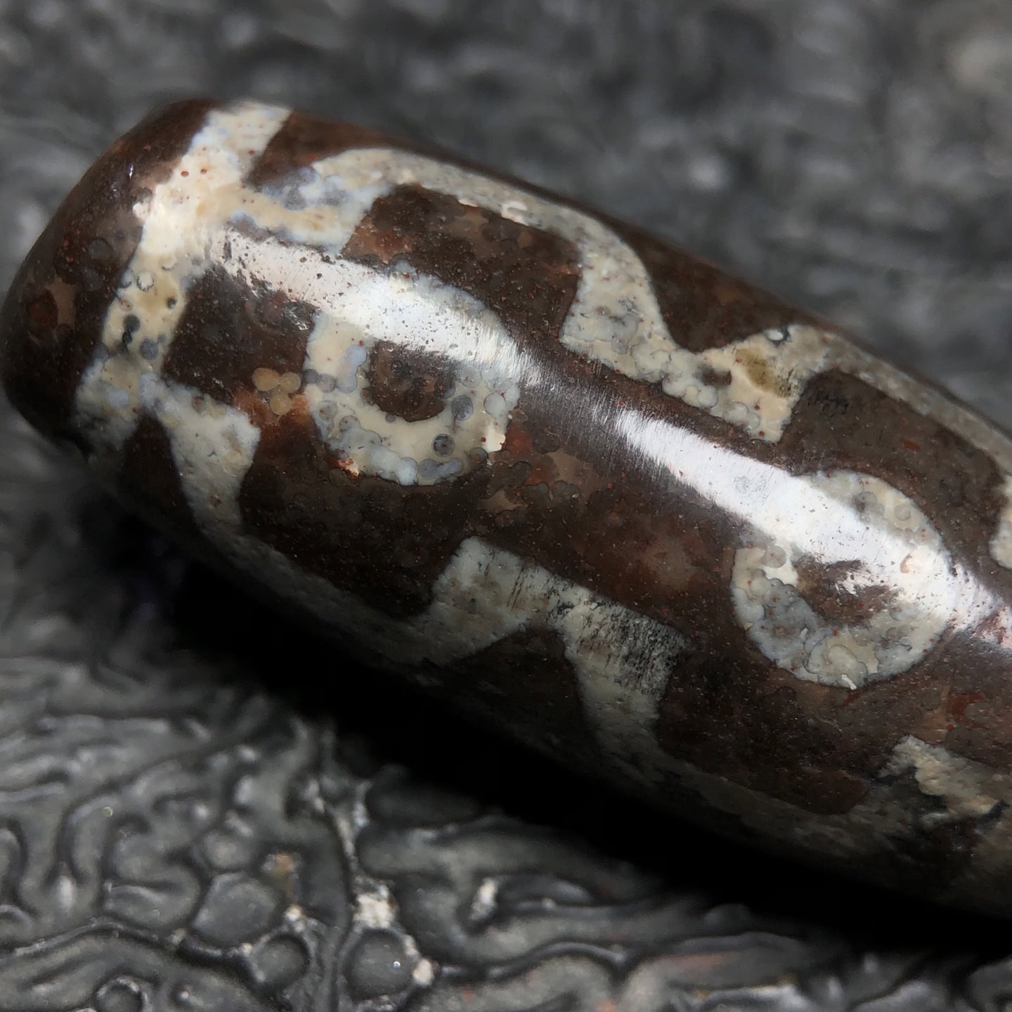 Chinese Natural Jade Carved Dzi bead