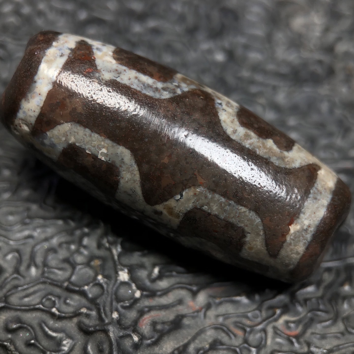 Chinese Natural Jade Carved Dzi bead