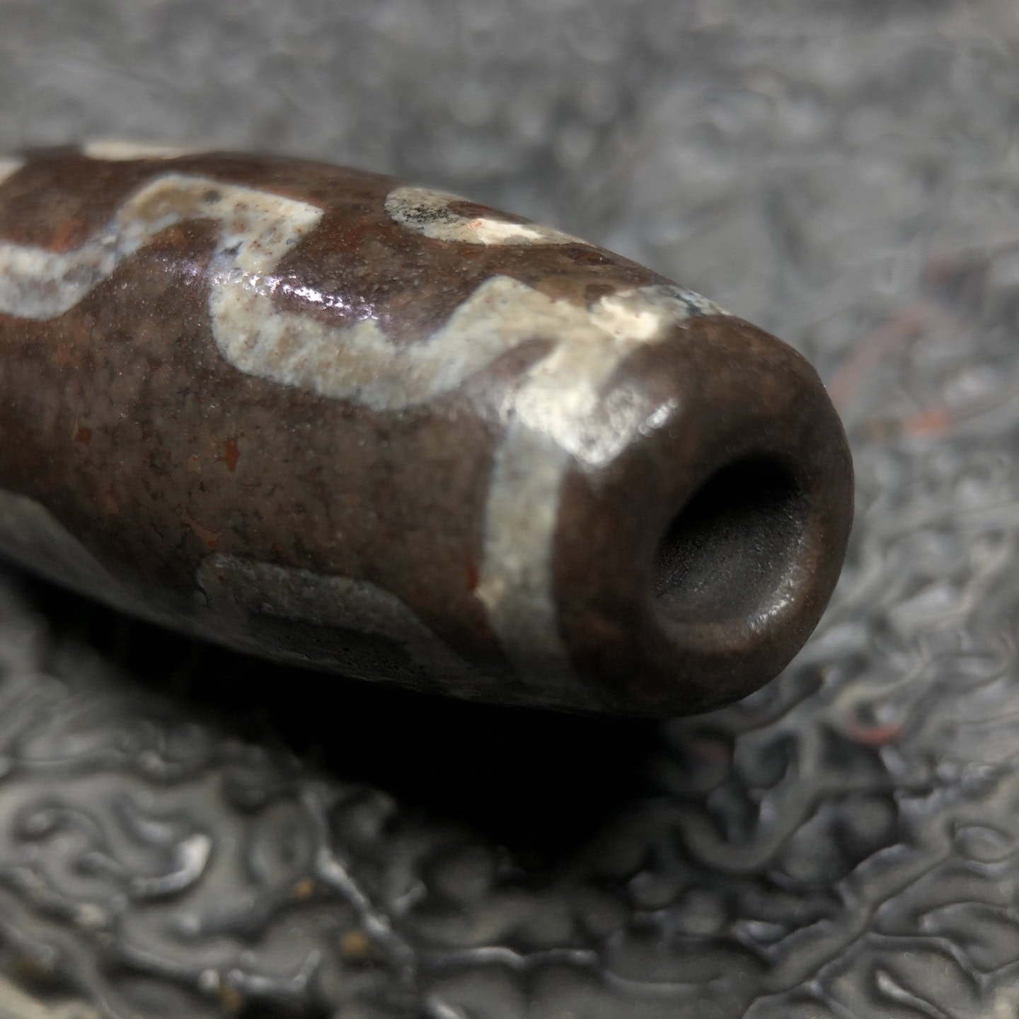 Chinese Natural Jade Carved Dzi bead