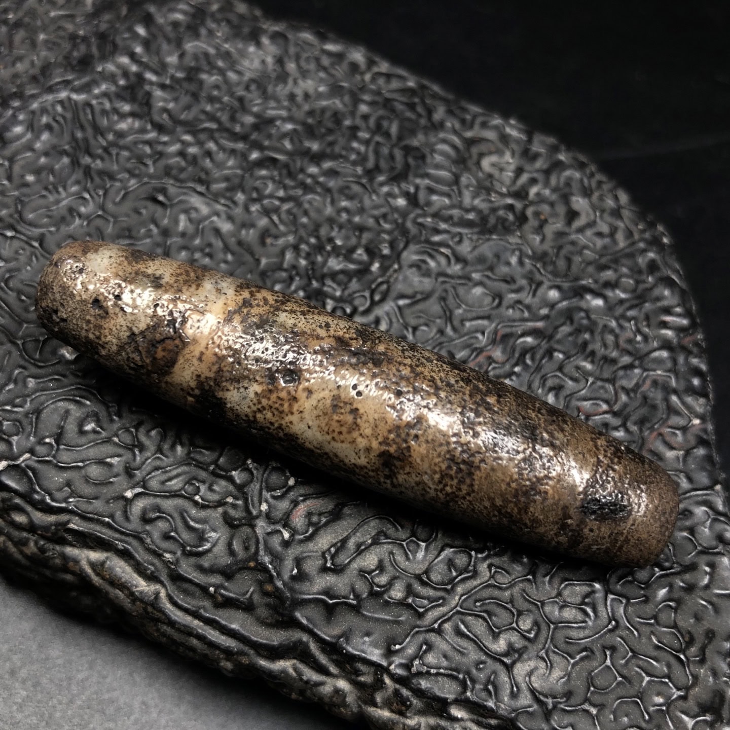 Chinese Natural Jade Carved Dzi bead