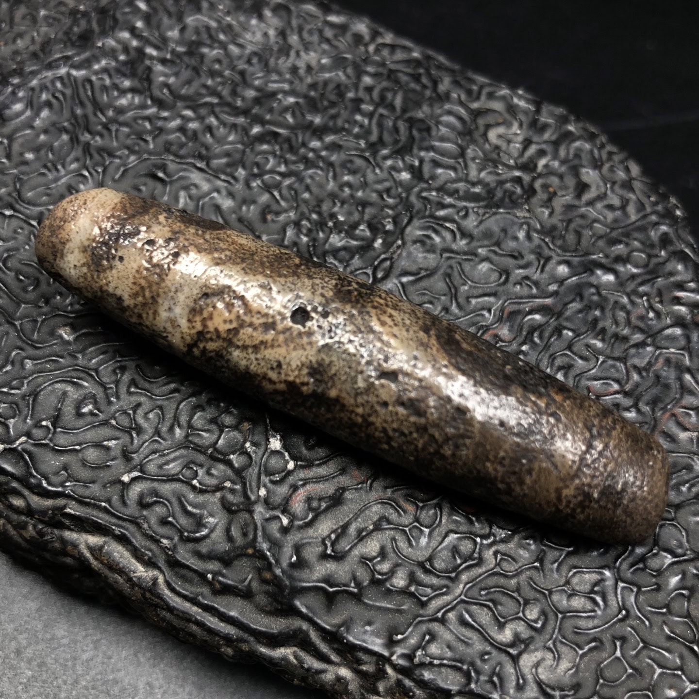 Chinese Natural Jade Carved Dzi bead