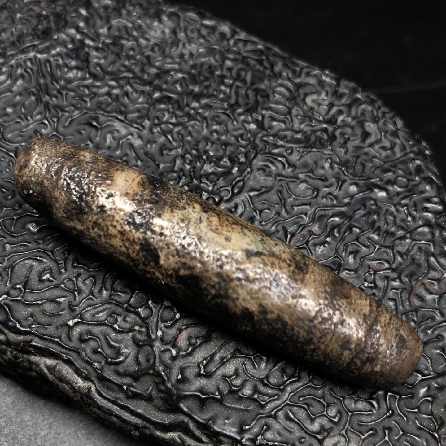 Chinese Natural Jade Carved Dzi bead
