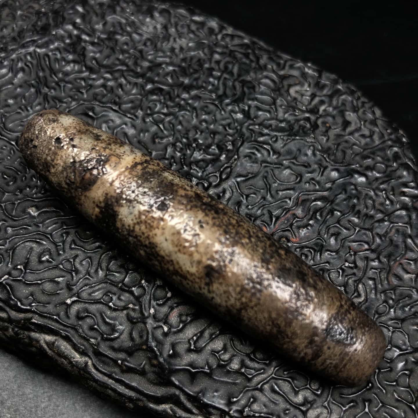 Chinese Natural Jade Carved Dzi bead