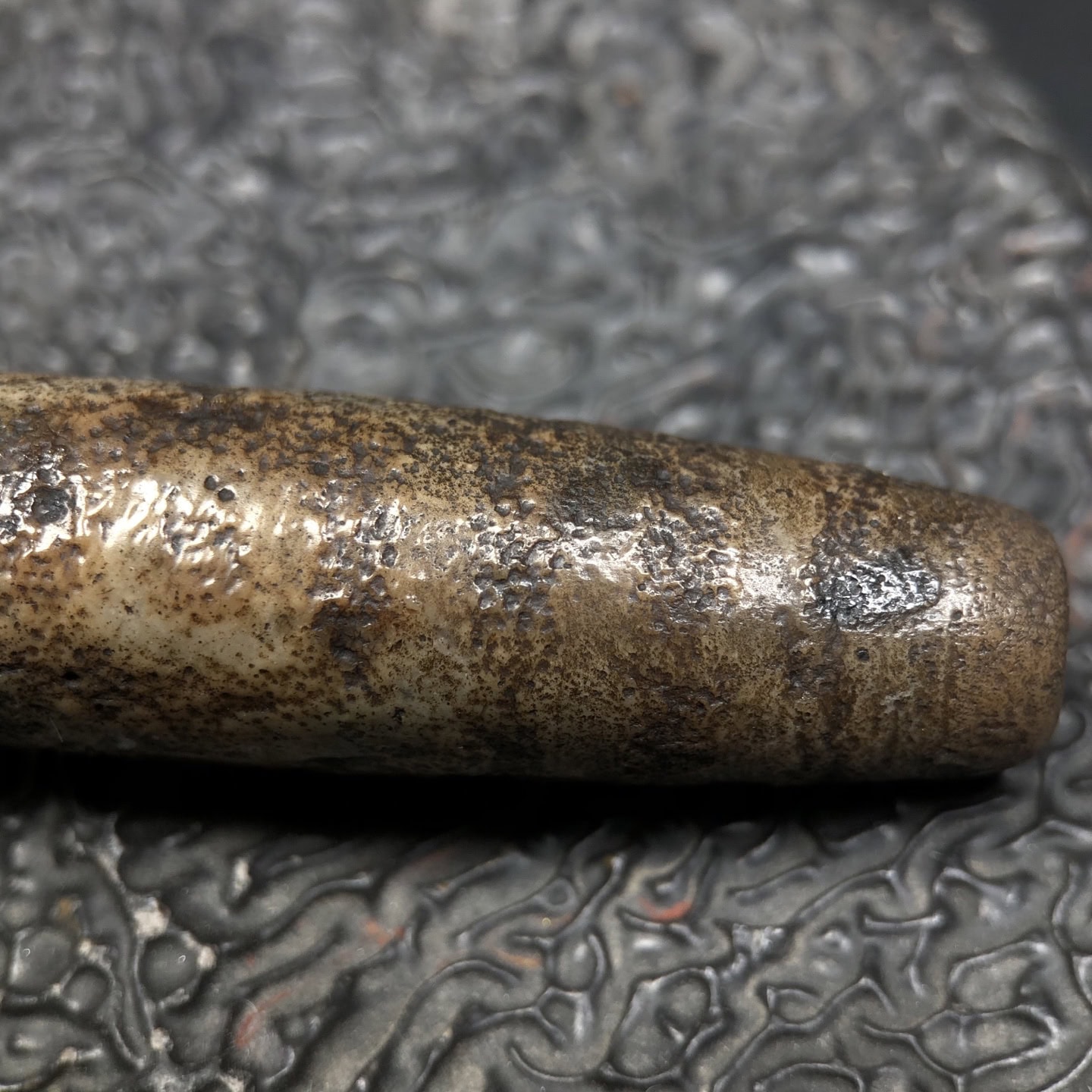Chinese Natural Jade Carved Dzi bead
