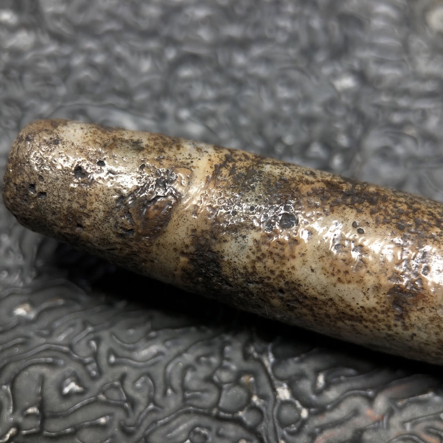 Chinese Natural Jade Carved Dzi bead