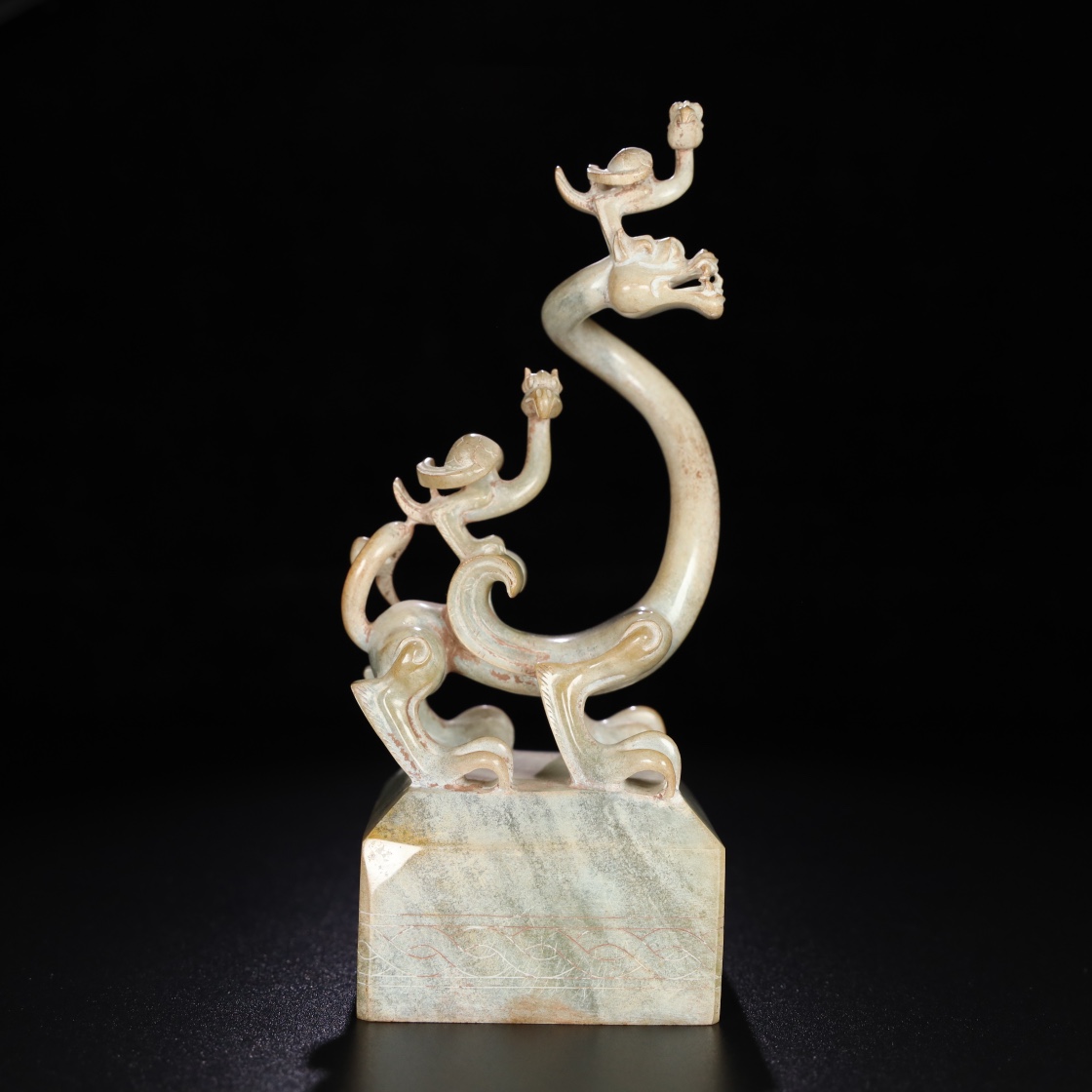 Chinese Natural Jade Carved Dragon Seal