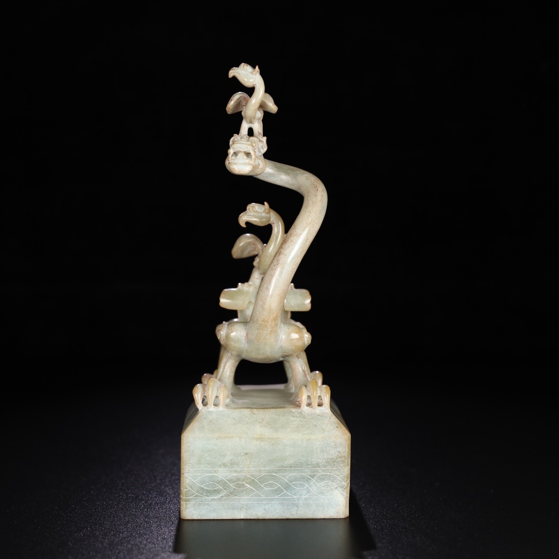 Chinese Natural Jade Carved Dragon Seal