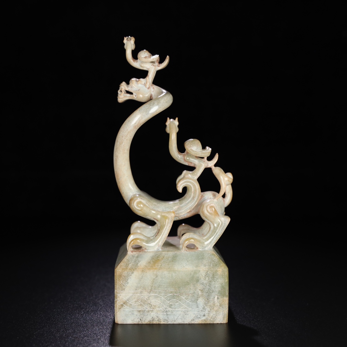 Chinese Natural Jade Carved Dragon Seal