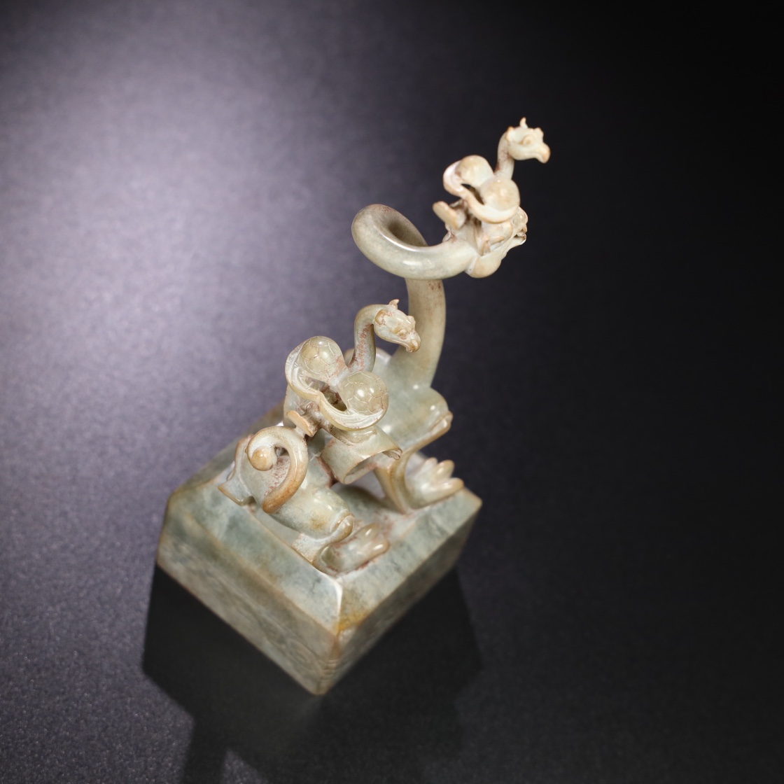 Chinese Natural Jade Carved Dragon Seal