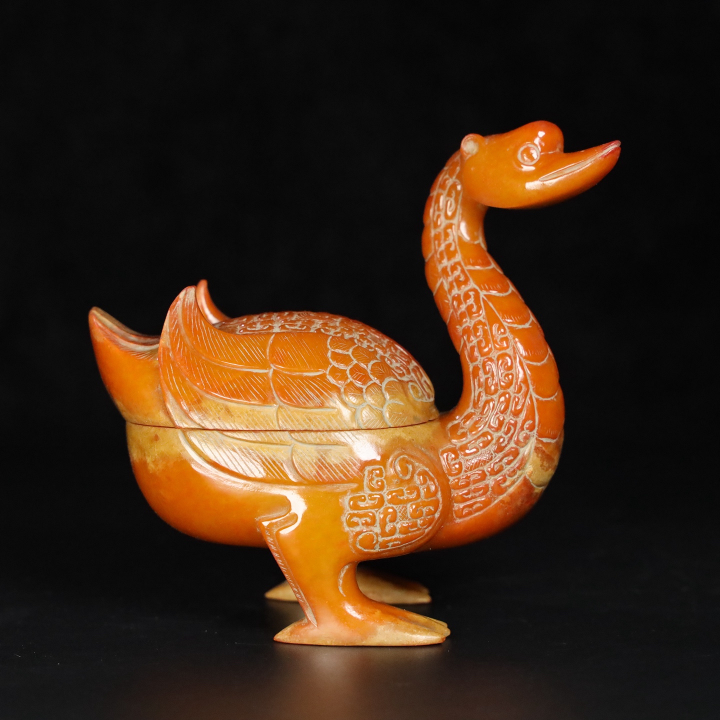 Chinese Natural Jade Carved swan powder box
