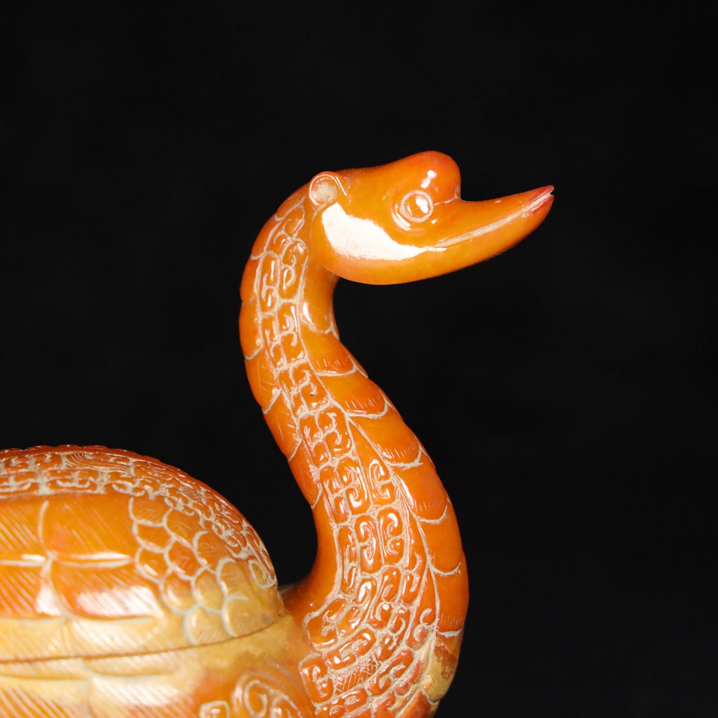 Chinese Natural Jade Carved swan powder box