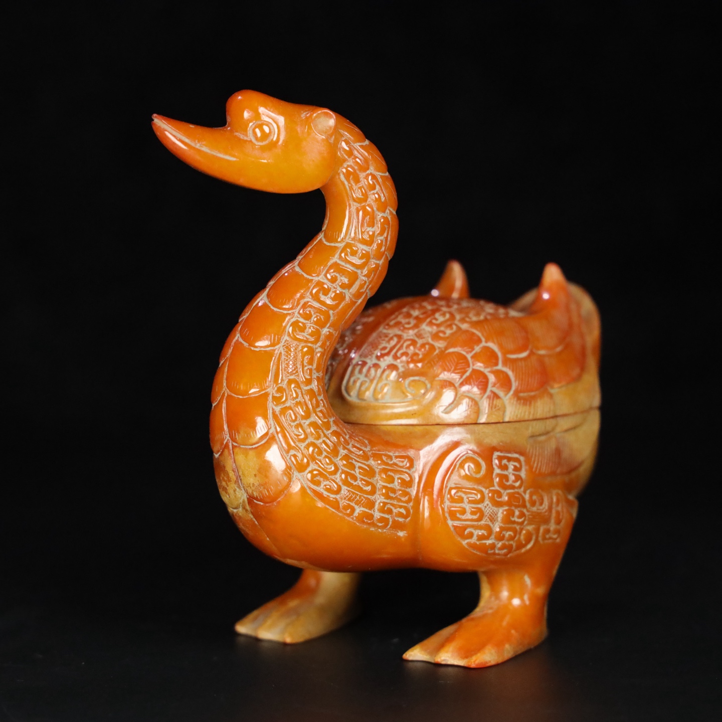 Chinese Natural Jade Carved swan powder box