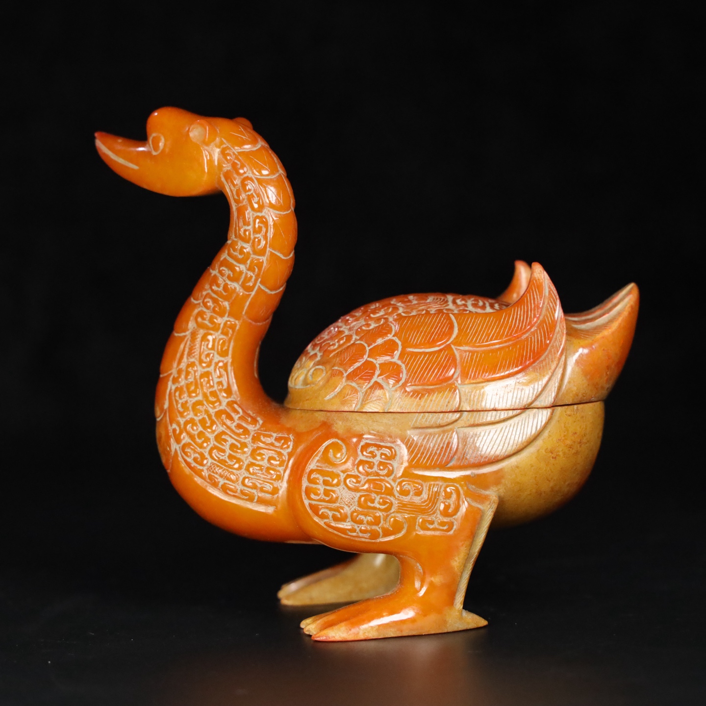 Chinese Natural Jade Carved swan powder box