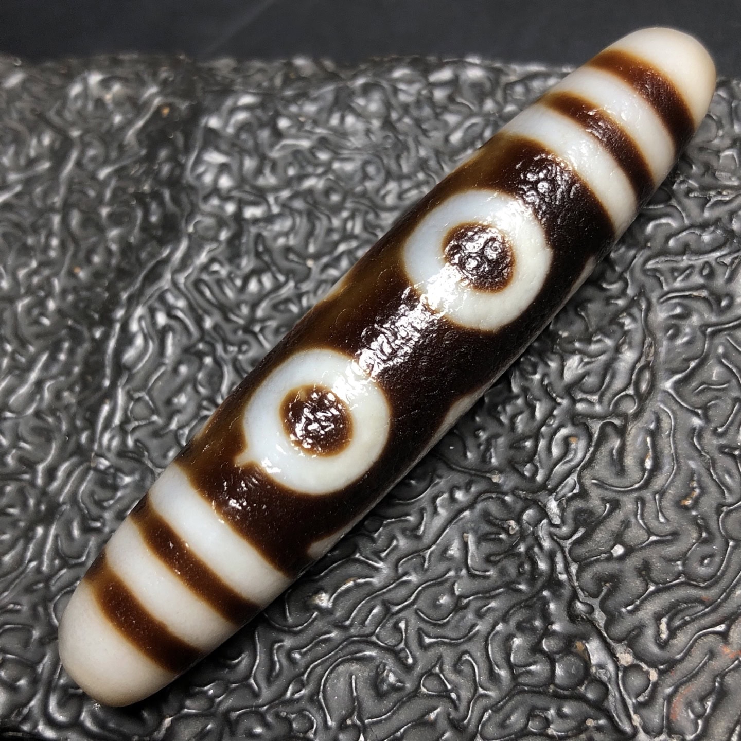Chinese Natural Jade Carved Dzi beads