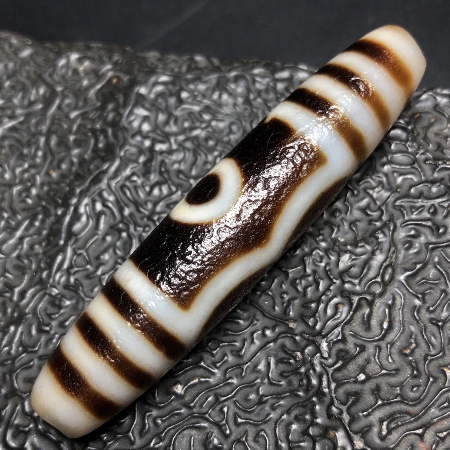 Chinese Natural Jade Carved Dzi beads