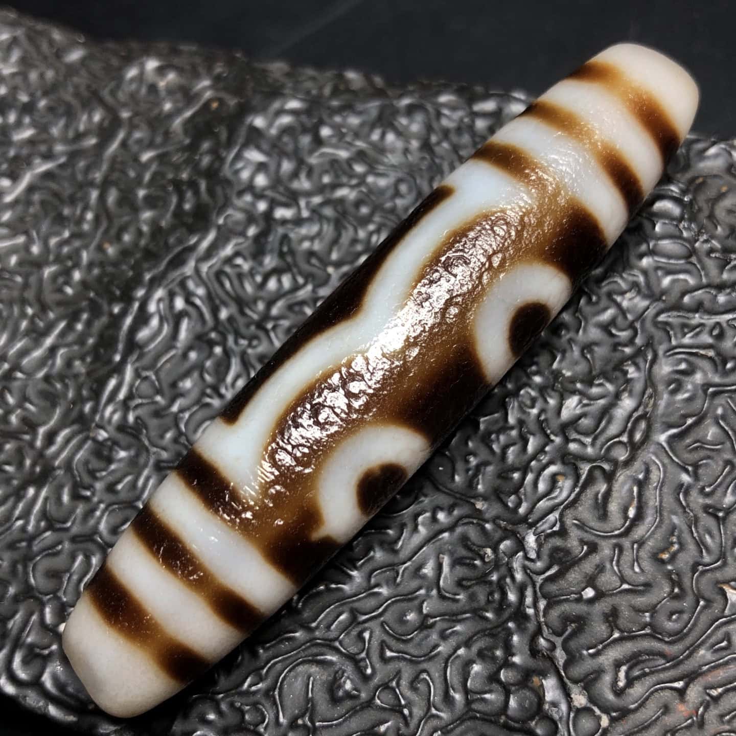 Chinese Natural Jade Carved Dzi beads