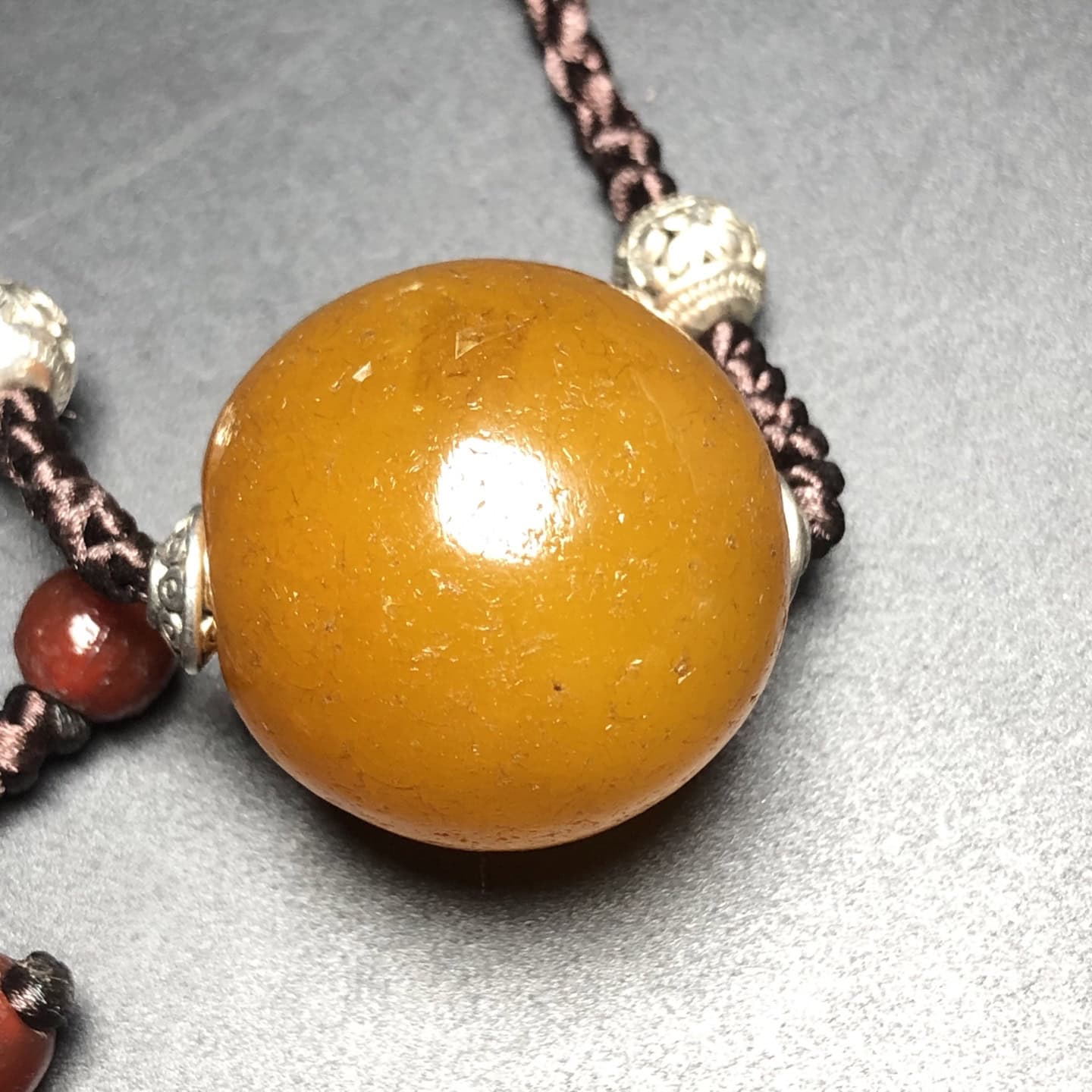 Chinese Natural Jade Carved Yellow bead