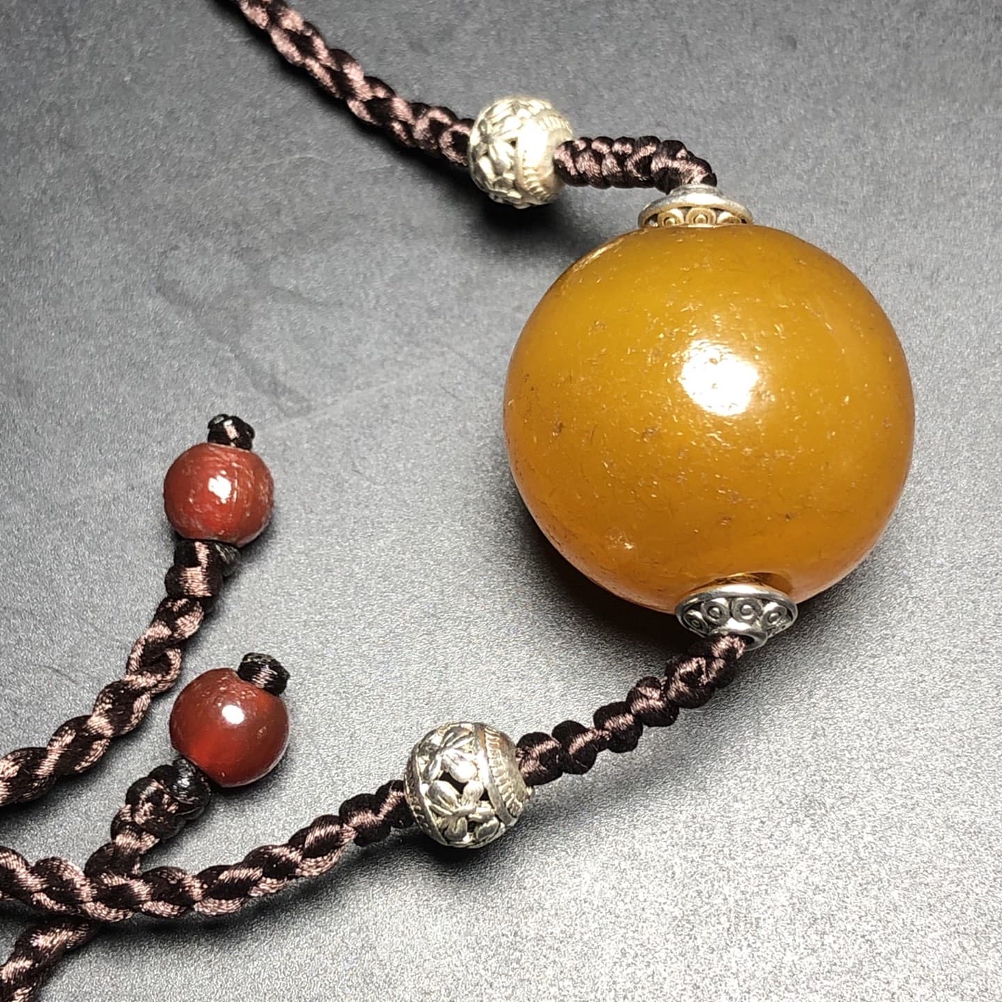 Chinese Natural Jade Carved Yellow bead