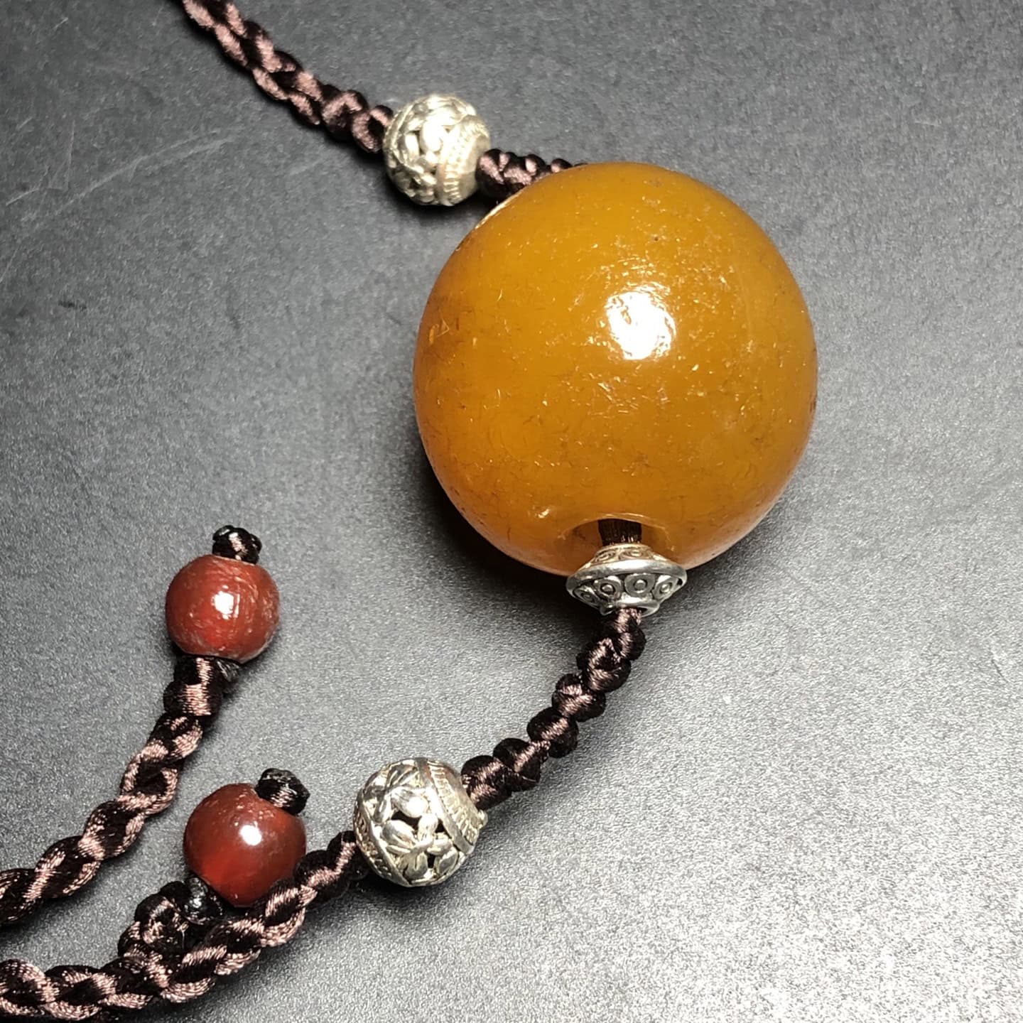 Chinese Natural Jade Carved Yellow bead