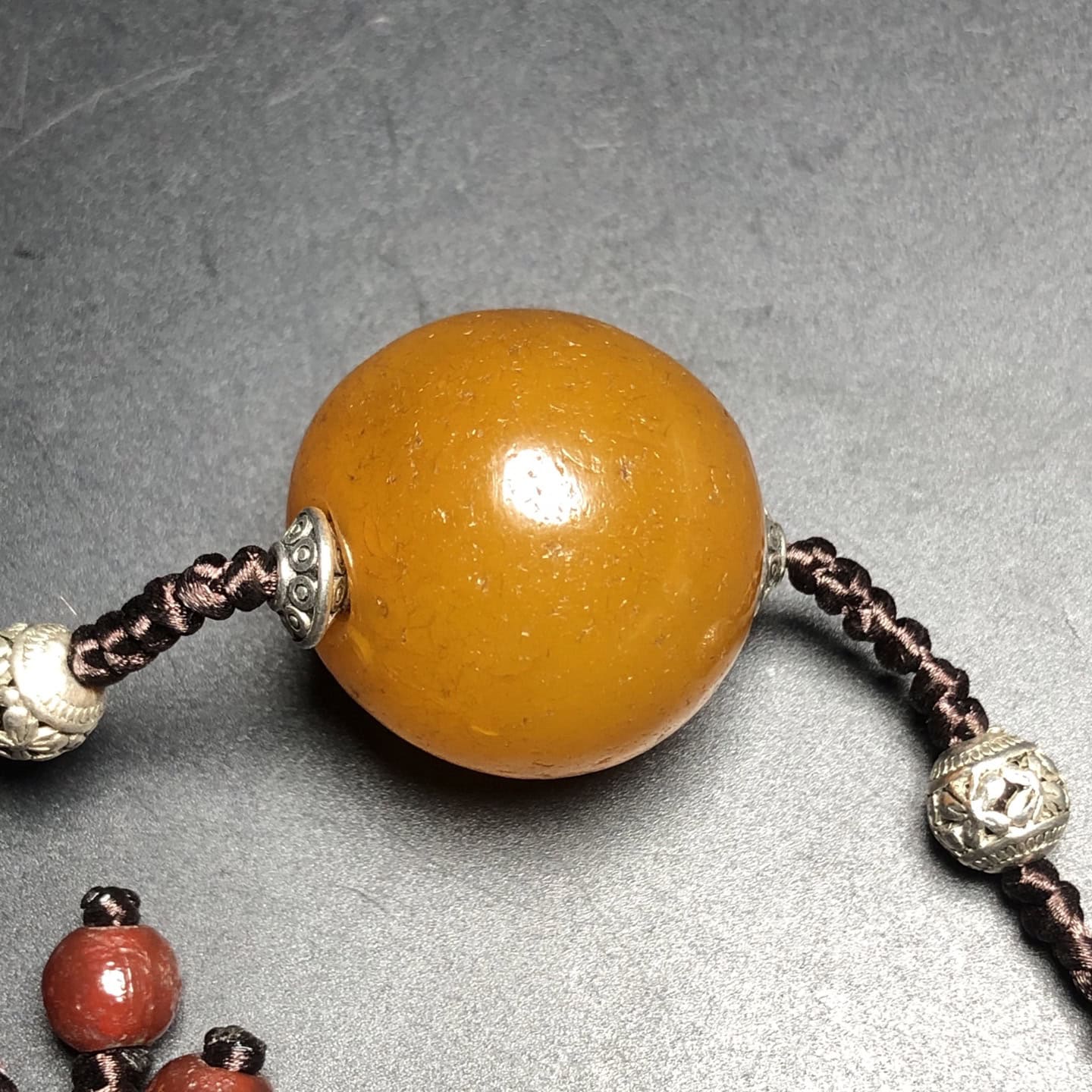 Chinese Natural Jade Carved Yellow bead