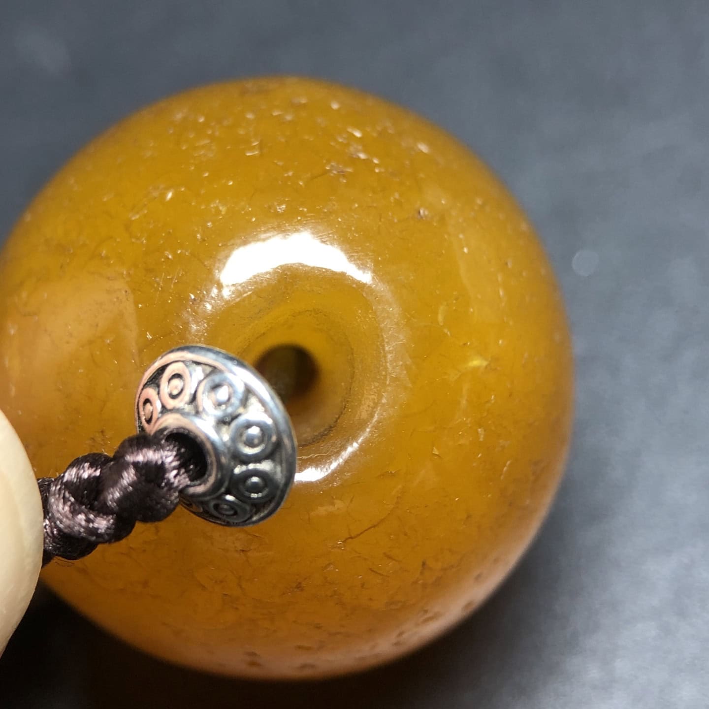 Chinese Natural Jade Carved Yellow bead