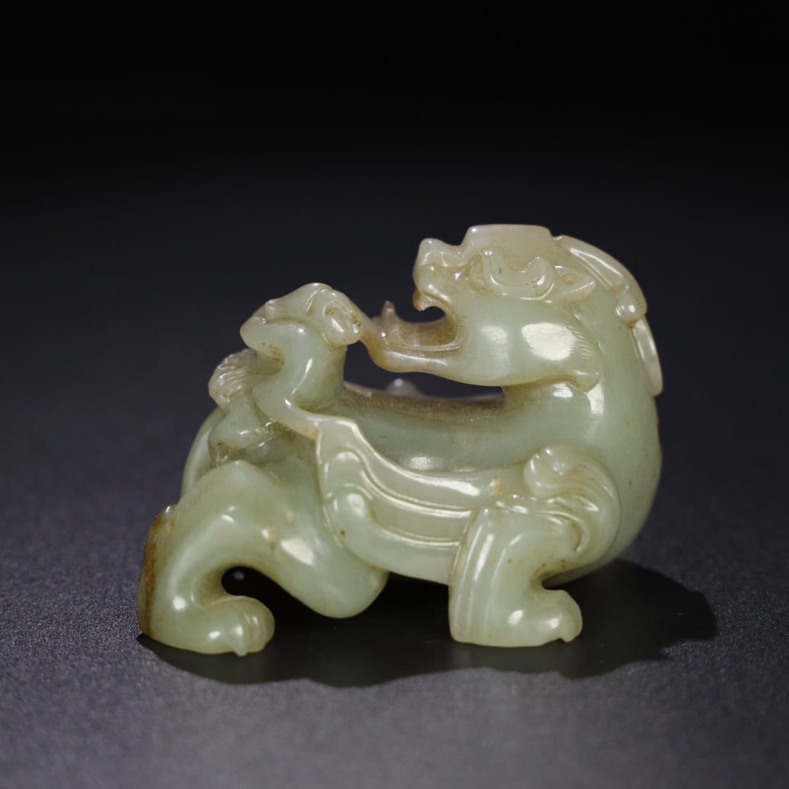 Chinese Natural Jade Carved Feathered Man and Beast