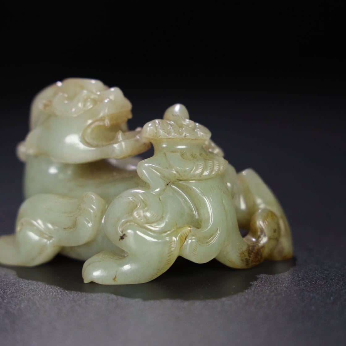 Chinese Natural Jade Carved Feathered Man and Beast
