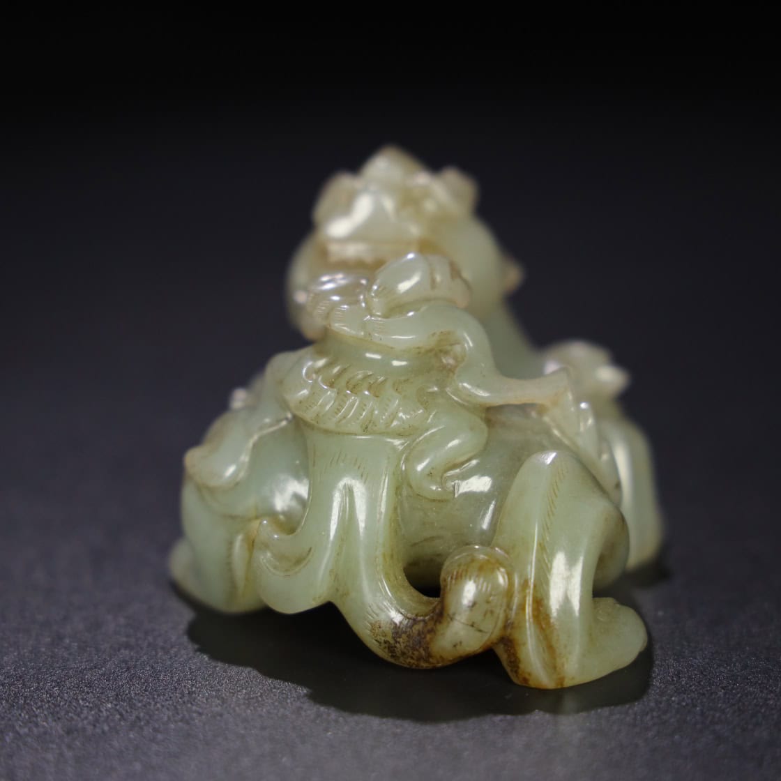 Chinese Natural Jade Carved Feathered Man and Beast