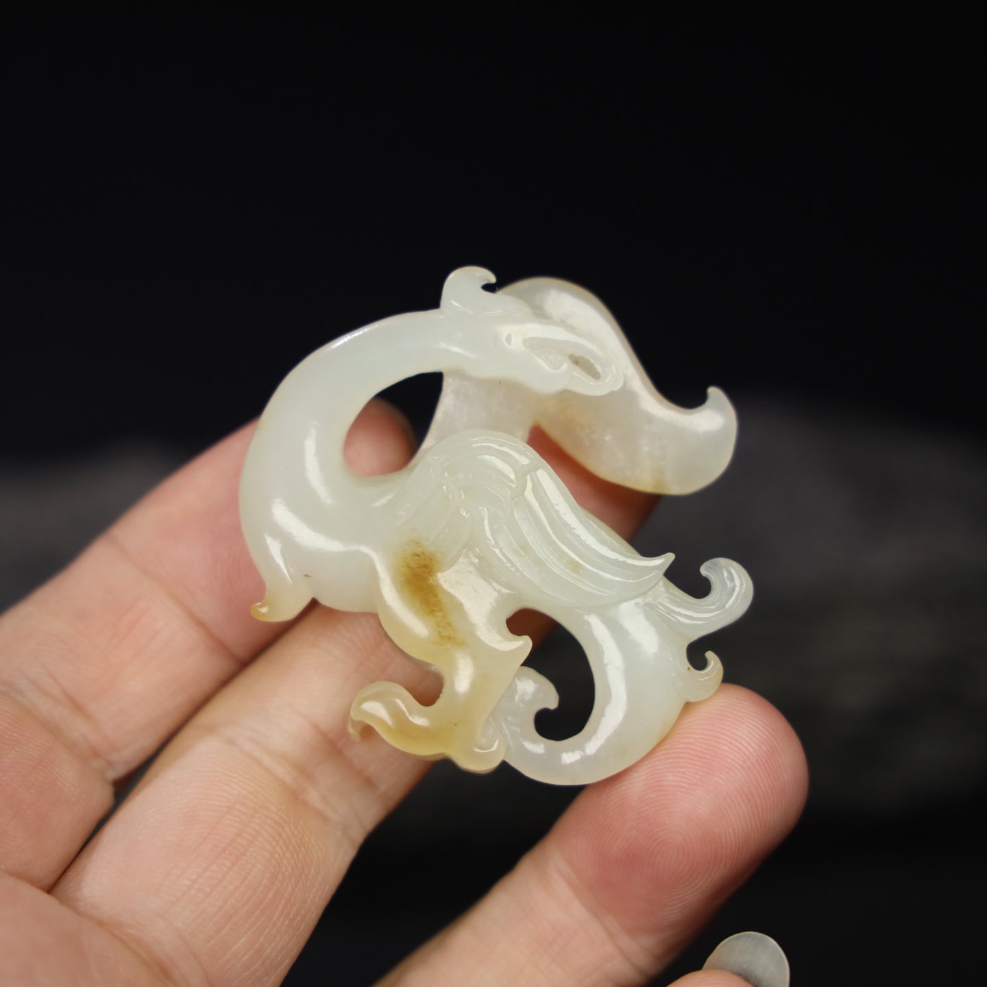 Chinese Natural Jade Carved bird handles