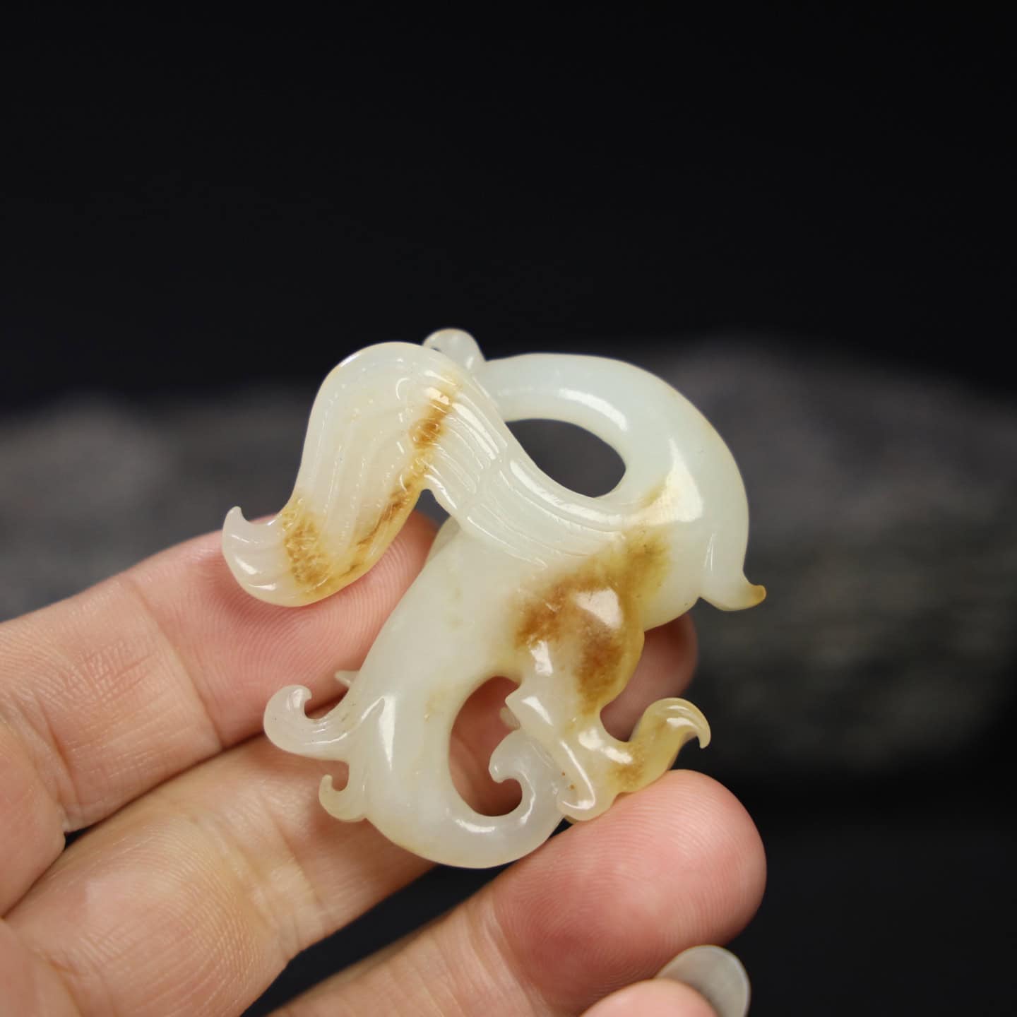 Chinese Natural Jade Carved bird handles