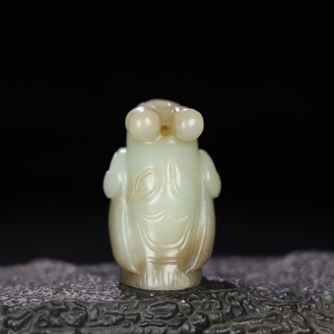 Chinese Natural Jade Carved Owl Statue