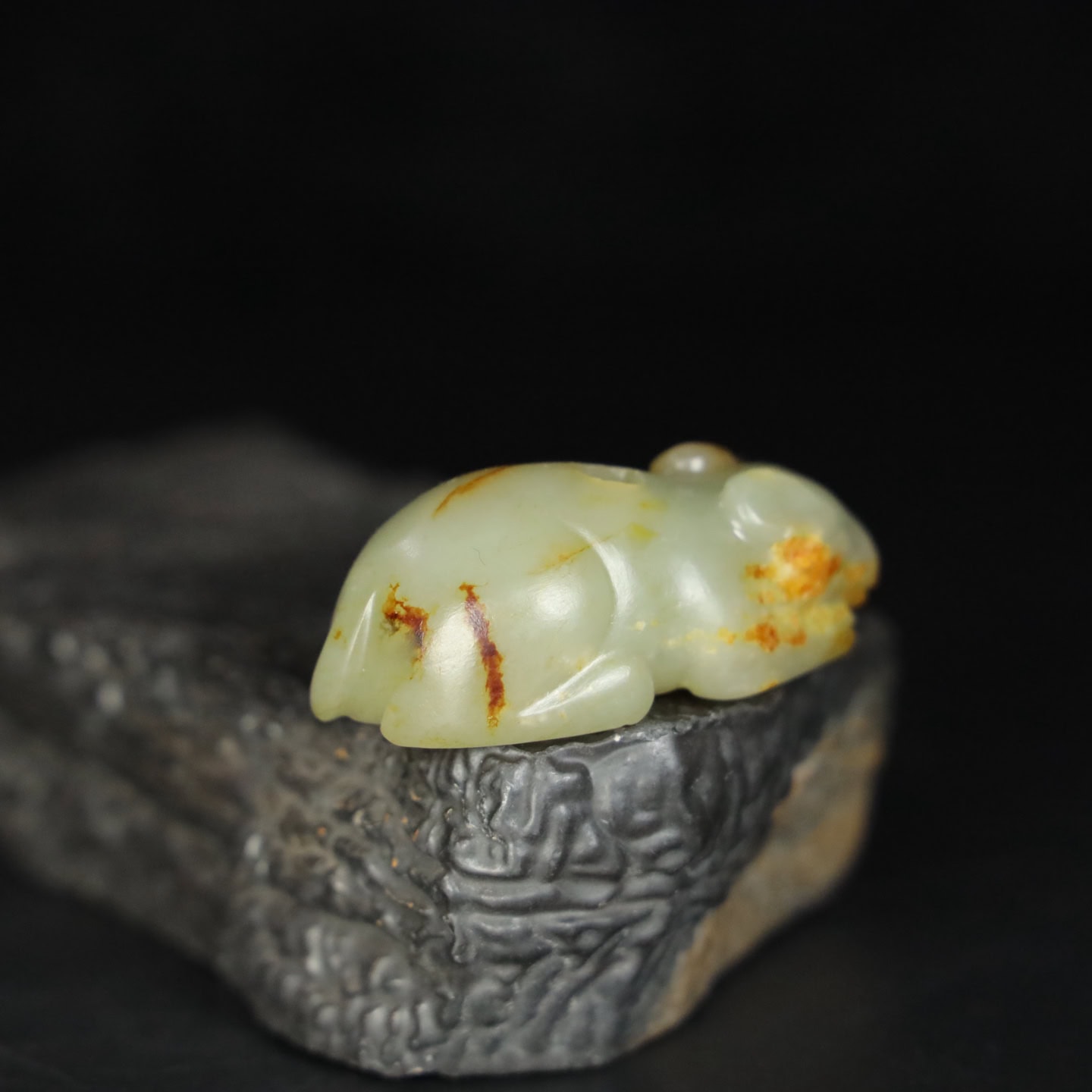 Chinese Natural Jade Carved Rabbit Statue